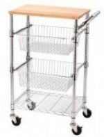 Kitchen Trolley Cart with Cutting Board, 2 Sliding Wire Baskets and Handle (assembly included)